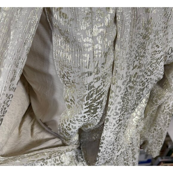 Esqualo Foil Blouson Mini Dress Gold Silver Size 6 Pleats Long Sleeve Animal Pri - Picture 4 of 12